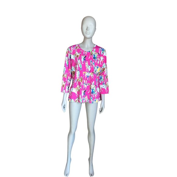 J. McLaughlin Pink Horse Derby Blouse - Picture 1 of 5